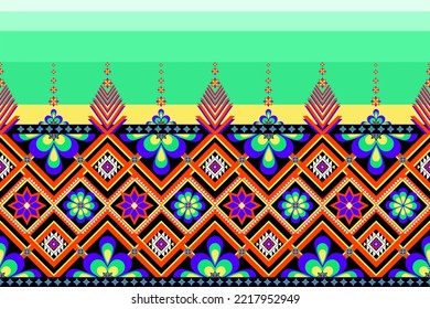 Motif ethnic vector handmade border beautiful geometric art. Ethnic leaf floral background art. folk embroidery, Mexican, Peruvian, Indian, Asia, Moroccan, Turkey, and Uzbek style.Aztec ornament print