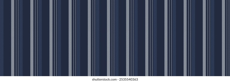 Motif fabric pattern background, romance stripe seamless texture. Hunter lines textile vertical vector in dark and blue colors palette.