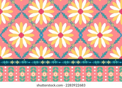 Motif floral flowers damask with vine ogee and leaves ethnic seamless pattern. Vintage ornament. Design for clothing, fabric, wallpaper, wrapping, home decor, carpet, throw pillows.