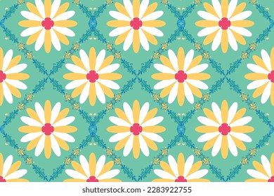 Motif floral flowers damask with vine ogee ethnic pattern. Vintage ornament. Design for clothing, fabric, wallpaper, wrapping, home decor, carpet, throw pillows.