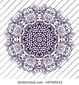 Motif floral pattern mandala drawn with a pen. blue and white. Tribal mandala pattern. Ethnic, fabric, motifs. Vector, abstract mandala flower. Decorative elements for design. EPS 10