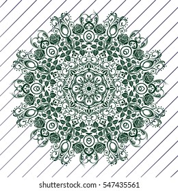 Motif floral pattern mandala drawn with a pen. blue and white. Tribal mandala pattern. Ethnic, fabric, motifs. Vector, abstract mandala flower. Decorative elements for design. EPS 10