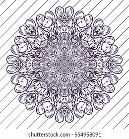 Motif floral pattern mandala drawn with a pen. blue and white. Tribal mandala pattern. Ethnic, fabric, motifs. Vector, abstract mandala flower. Decorative elements for design. EPS 10