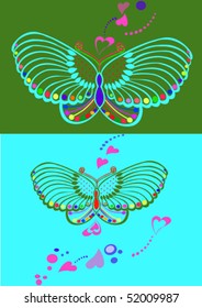 motif with hearts and butterflies