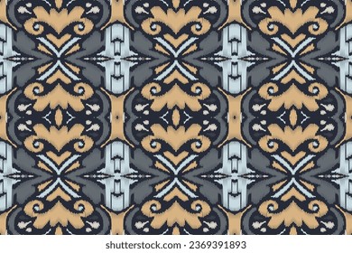Motif Ikat Seamless Pattern Embroidery Background. Ikat Stripes Geometric Ethnic Oriental Pattern Traditional. Ikat Aztec Style Abstract Design for Print Texture,fabric,saree,sari,carpet.