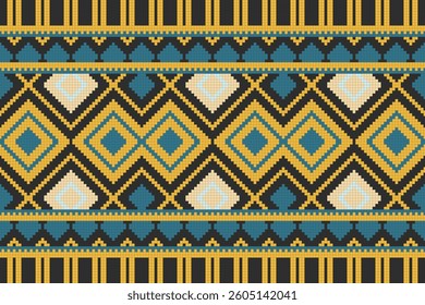 Motif Ikat Seamless Pattern Embroidery Background. Ikat Aztec Geometric Ethnic Oriental Pattern Traditional. Ikat Aztec Style Abstract Design for Print Texture,fabric,saree,sari,carpet.