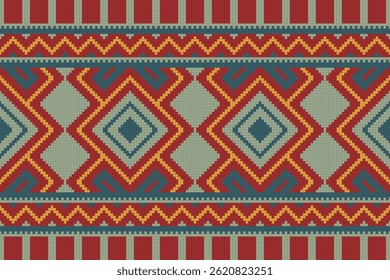 Motif Ikat Seamless Pattern Embroidery Background. Ikat Flowers Geometric Ethnic Oriental Pattern Traditional. Ikat Aztec Style Abstract Design for Print Texture,fabric,saree,sari,carpet.