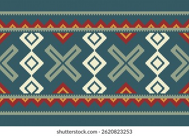 Motif Ikat Seamless Pattern Embroidery Background. Ikat Triangle Geometric Ethnic Oriental Pattern traditional.aztec Style Abstract Vector design for Texture,fabric,clothing,wrapping,sarong.