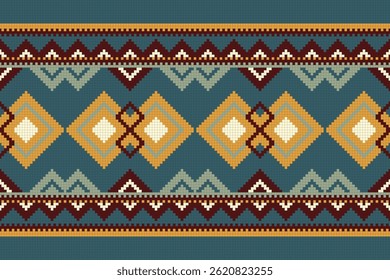 Motif Ikat Seamless Pattern Embroidery Background. Ikat Stripes Geometric Ethnic Oriental Pattern traditional.aztec Style Abstract Vector design for Texture,fabric,clothing,wrapping,sarong.