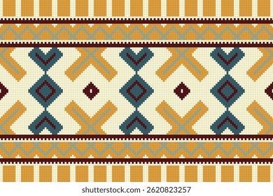 Motif Ikat Seamless Pattern Embroidery Background. Ikat Prints Geometric Ethnic Oriental Pattern traditional.aztec Style Abstract Vector design for Texture,fabric,clothing,wrapping,sarong.