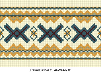 Motif Ikat Seamless Pattern Embroidery Background. Ikat Seamless Geometric Ethnic Oriental Pattern traditional.aztec Style Abstract Vector design for Texture,fabric,clothing,wrapping,sarong.