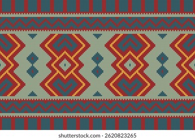 Motif Ikat Seamless Pattern Embroidery Background. Ikat Pattern Geometric Ethnic Oriental Pattern traditional.aztec Style Abstract Vector design for Texture,fabric,clothing,wrapping,sarong.