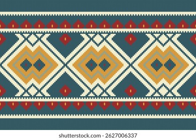 Motif Ikat Seamless Pattern Embroidery Background. Ikat Vector Geometric Ethnic Oriental Pattern traditional.aztec Style Abstract Vector design for Texture,fabric,clothing,wrapping,sarong.