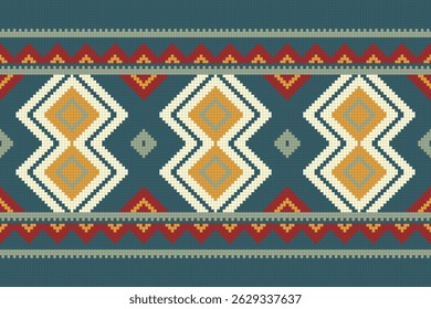 Motif Ikat Seamless Pattern Embroidery Background. Ikat Texture Geometric Ethnic Oriental Pattern traditional.aztec Style Abstract Vector design for Texture,fabric,clothing,wrapping,sarong.