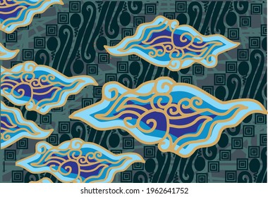 Motif Mega Mendung, batik motif typical of West Java Indonesia, curved line pattern with cloud objects, with developments and various artistic colors