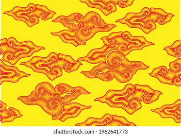 Motif Mega Mendung, batik motif typical of West Java Indonesia, curved line pattern with cloud objects, with developments and various artistic colors