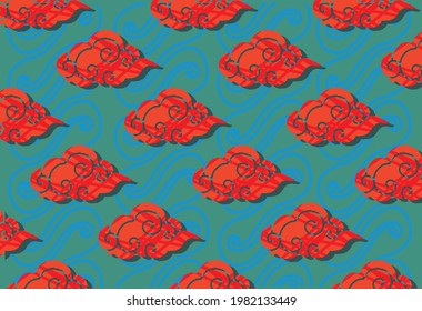 Motif Mega Mendung, batik motif typical of West Java Indonesia, curved line pattern with cloud objects, with developments and various artistic colors