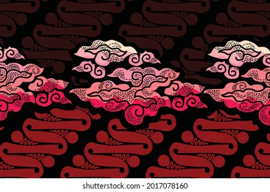 Motif Mega Mendung, motivo batik típico de Java Occidental Indonesia, patrón de línea curvada con objetos en la nube, con desarrollos y varios colores artísticos