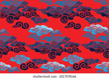 Motif Mega Mendung, Batik Motif Typical Of West Java Indonesia, Curved Line Pattern With Cloud Objects, With Developments And Various Artistic Colors