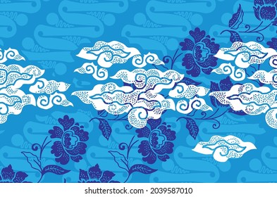 Motif Mega Mendung, batik motif typical of West Java Indonesia, curved line pattern with cloud objects, with developments and various artistic colors