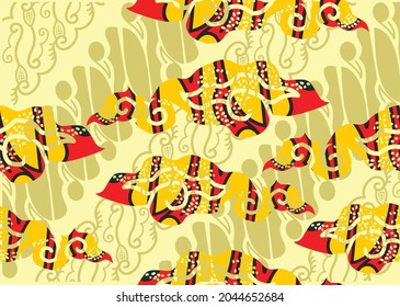 Motif Mega Mendung, motivo batik típico de Java Occidental Indonesia, patrón de línea curvada con objetos en la nube, con desarrollos y varios colores artísticos