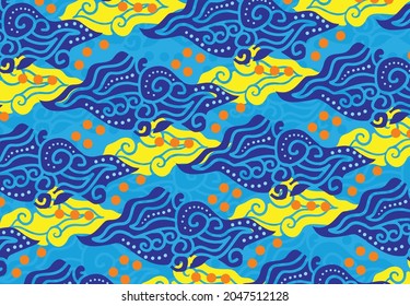 Motif Mega Mendung, batik motif typical of West Java Indonesia, curved line pattern with cloud objects, with developments and various artistic colors