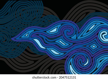 Motif Mega Mendung, batik motif typical of West Java Indonesia, curved line pattern with cloud objects, with developments and various artistic colors