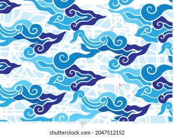 Motif Mega Mendung, batik motif typical of West Java Indonesia, curved line pattern with cloud objects, with developments and various artistic colors