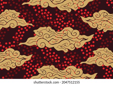 Motif Mega Mendung, batik motif typical of West Java Indonesia, curved line pattern with cloud objects, with developments and various artistic colors