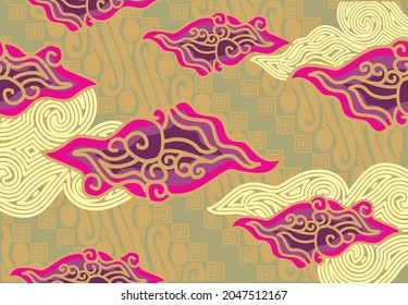 Motif Mega Mendung, batik motif typical of West Java Indonesia, curved line pattern with cloud objects, with developments and various artistic colors