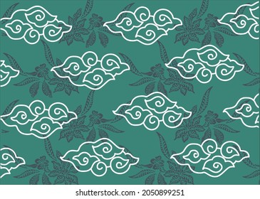 Motif Mega Mendung, batik motif typical of West Java Indonesia, curved line pattern with cloud objects, with developments and various artistic colors