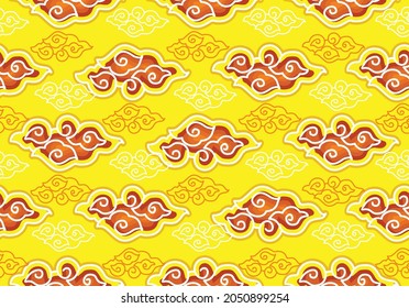 Motif Mega Mendung, motivo batik típico de Java Occidental Indonesia, patrón de línea curvada con objetos en la nube, con desarrollos y varios colores artísticos