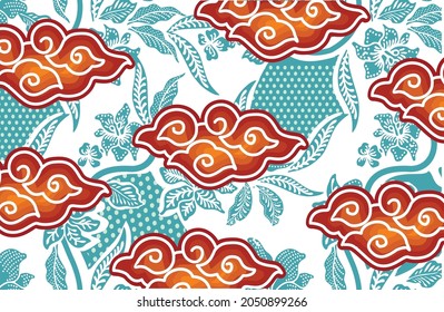 Motif Mega Mendung, batik motif typical of West Java Indonesia, curved line pattern with cloud objects, with developments and various artistic colors