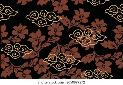 Motif Mega Mendung, batik motif typical of West Java Indonesia, curved line pattern with cloud objects, with developments and various artistic colors