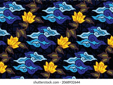 Motif Mega Mendung, motivo batik típico de Java Occidental Indonesia, patrón de línea curvada con objetos en la nube, con desarrollos y varios colores artísticos