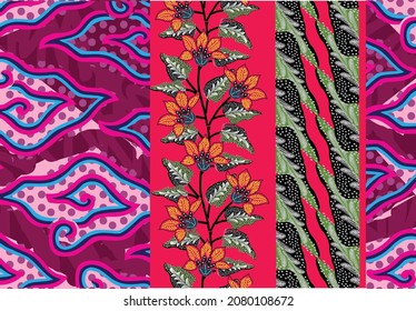 Motif Mega Mendung, motivo batik típico de Java Occidental Indonesia, patrón de línea curvada con objetos en la nube, con desarrollos y varios colores artísticos