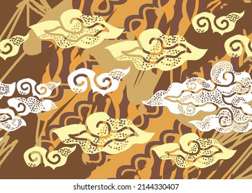 Motif Mega Mendung, batik motif typical of West Java Indonesia, curved line pattern with cloud objects, with developments and various artistic colors