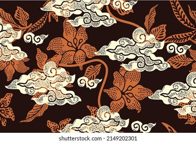 Motif Mega Mendung, batik motif typical of West Java Indonesia, curved line pattern with cloud objects, with developments and various artistic colors