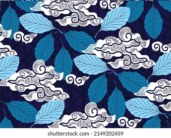 Motif Mega Mendung, batik motif typical of West Java Indonesia, curved line pattern with cloud objects, with developments and various artistic colors