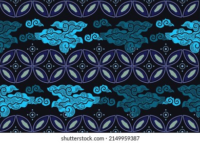 Motif Mega Mendung, batik motif typical of West Java Indonesia, curved line pattern with cloud objects, with developments and various artistic colors