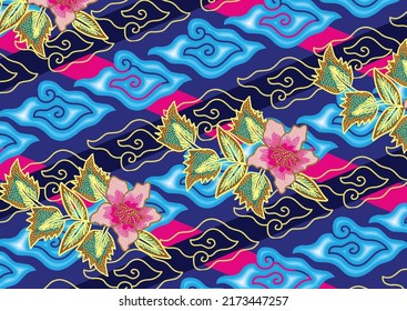 Motif Mega Mendung, batik motif typical of West Java Indonesia, curved line pattern with cloud objects, with developments and various artistic colors