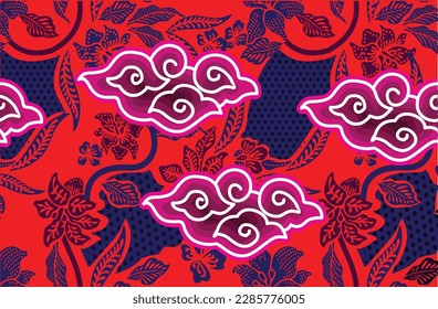 Motif Mega Mendung, batik motif typical of West Java Indonesia, curved line pattern with cloud objects, with developments and various artistic colors