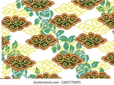 Motif Mega Mendung, batik motif typical of West Java Indonesia, curved line pattern with cloud objects, with developments and various artistic colors