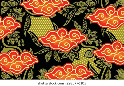 Motif Mega Mendung, batik motif typical of West Java Indonesia, curved line pattern with cloud objects, with developments and various artistic colors