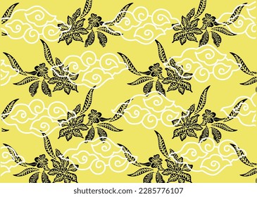 Motif Mega Mendung, batik motif typical of West Java Indonesia, curved line pattern with cloud objects, with developments and various artistic colors