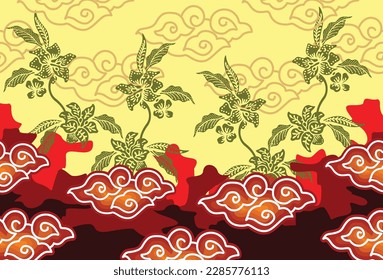 Motif Mega Mendung, batik motif typical of West Java Indonesia, curved line pattern with cloud objects, with developments and various artistic colors