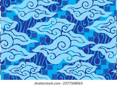 Motif Mega Mendung, batik motif typical of West Java Indonesia, curved line pattern with cloud objects, with developments and various artistic colors