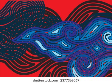 Motif Mega Mendung, motivo batik típico de Java Occidental Indonesia, patrón de línea curvada con objetos en la nube, con desarrollos y varios colores artísticos