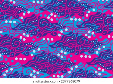 Motif Mega Mendung, batik motif typical of West Java Indonesia, curved line pattern with cloud objects, with developments and various artistic colors