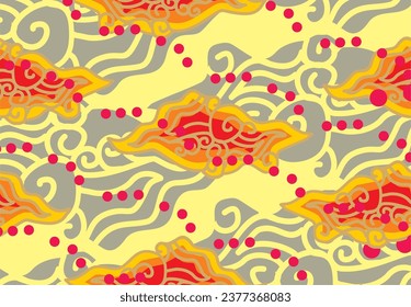 Motif Mega Mendung, motivo batik típico de Java Occidental Indonesia, patrón de línea curvada con objetos en la nube, con desarrollos y varios colores artísticos